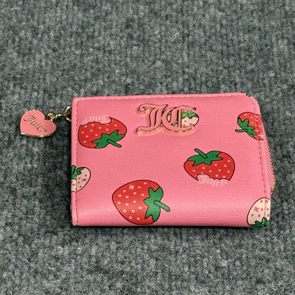 Juicy Couture Wallet Womens One Size Pink Strawberry Zip Around Card Holder Logo